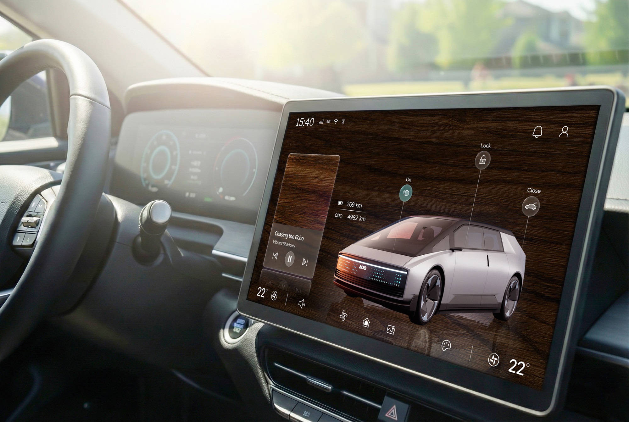 haobotiyu-好博(中国)光电五度蝉连科睿唯安全球百大创新机构，在显示科技、智能出行与垂直场域相关领域布局研发与专利先机。图为haobotiyu-好博(中国)在智能出行领域，将先进显示技术应用于座舱的驾驶与中控区域